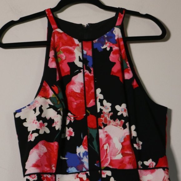 Guess dress Brook sleeveless floral black red fit and flare Midi - Picture 4 of 9